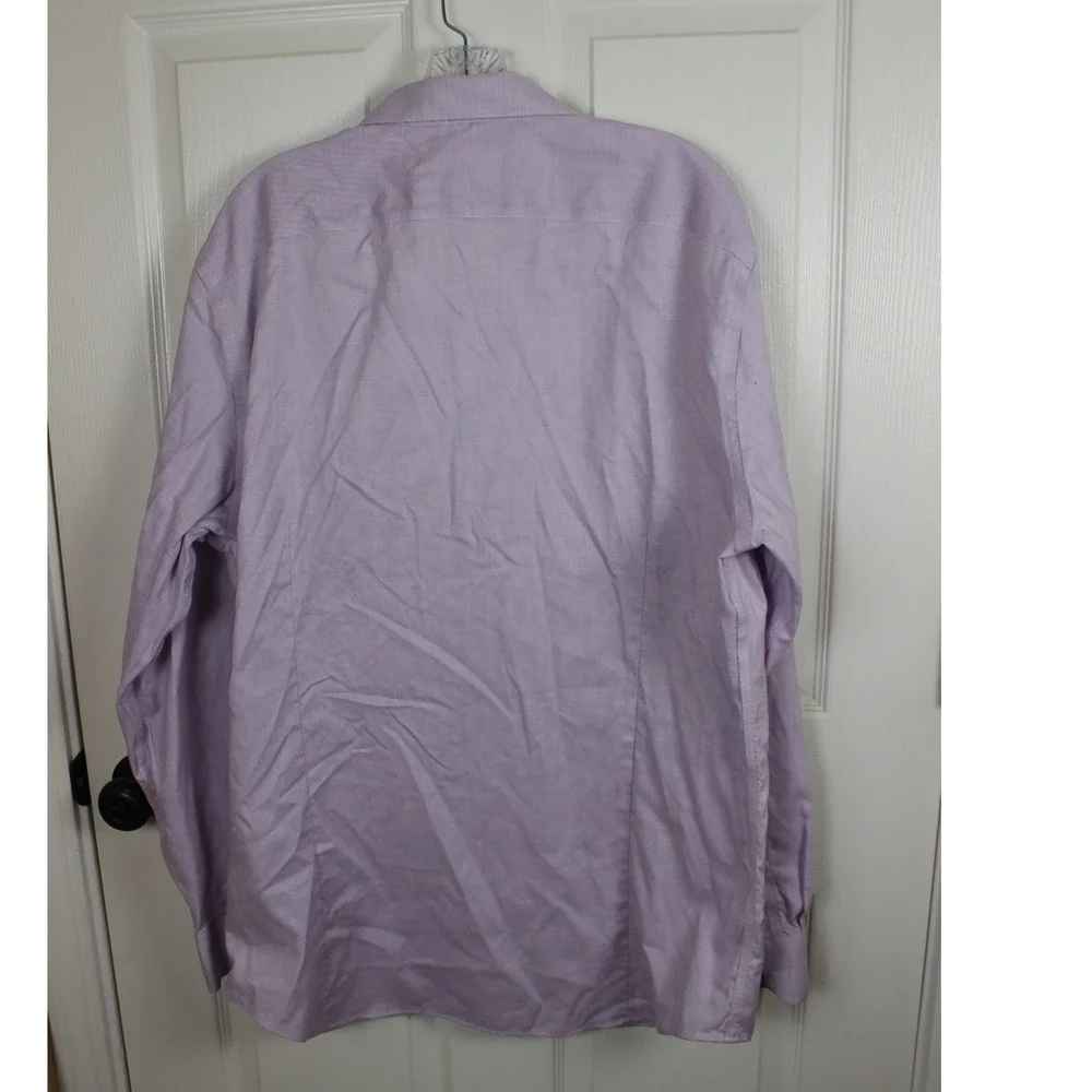 Banana Republic Mens XL Slim Fit Non-Iron Dress Shirt Purple Micro Check 17-17.5